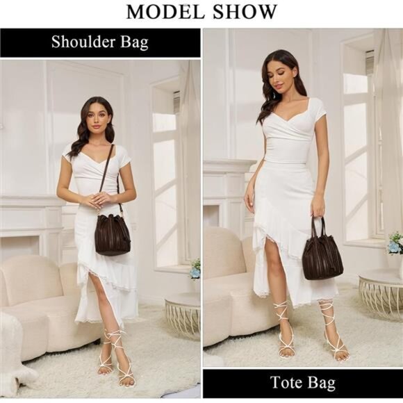 Mini Faux Leather Bucket Bags for Women Drawstring Crossbody Bucket Bag Purses - Picture 3 of 8